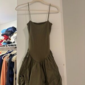 Olive Green Spaghetti Strap Dress